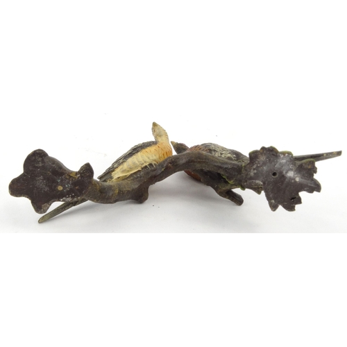 8 - Cold painted bronze of two pheasants on a branch, 9cm high