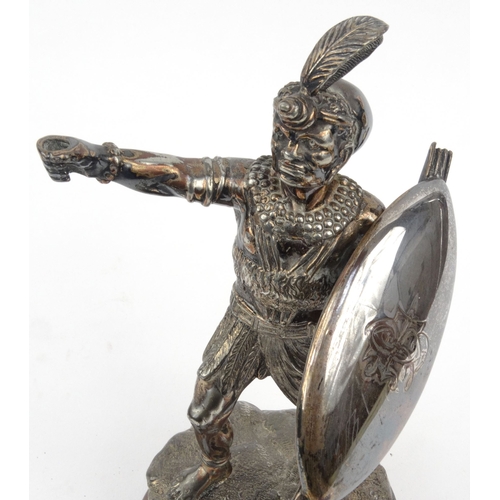 115 - Mappin & Webb Sheffield plated pen holder of a Moari warrior, impressed and lozenge mark to reverse,... 
