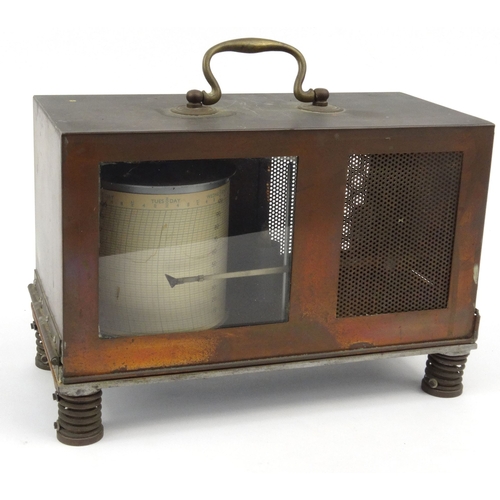 23 - Coppered tinplate barograph, serial number 5490, 18cm high
