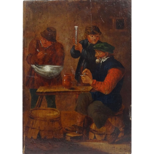 68 - Follower of Adriaen Brouwer - Oil onto board of a tavern scene, 30cm x 21cm