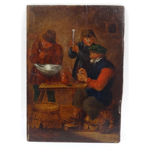 68 - Follower of Adriaen Brouwer - Oil onto board of a tavern scene, 30cm x 21cm