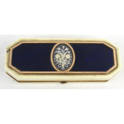 35 - Georgian ivory gilt metal box with mirrored interior and floral panelled top, 9.5cm wide
