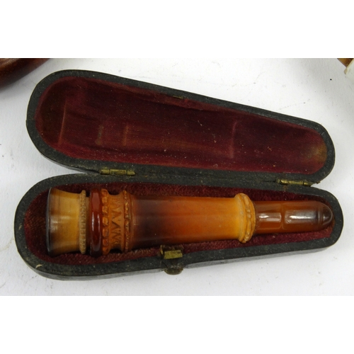 127 - Selection of smoking interest pipes including boxed Cossack example, the largest 25cm long