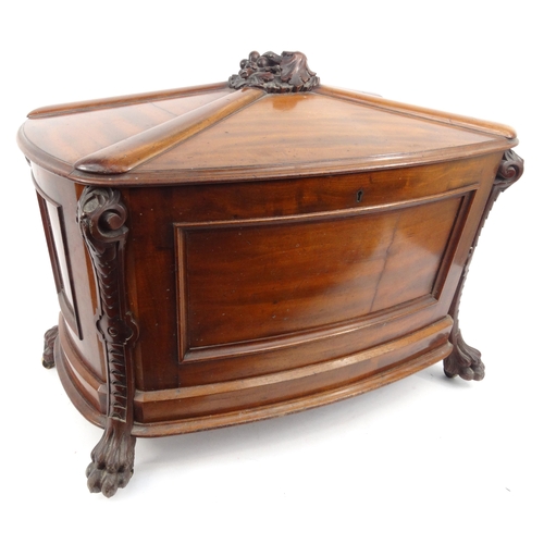 2 - Victorian mahogany wine cooler with floral and leaf carved top and lion paw feet, approximately 53cm... 