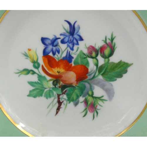 731 - Three Meissen plates hand painted with a floral decoration, crossed swords marks to the base, each 2... 