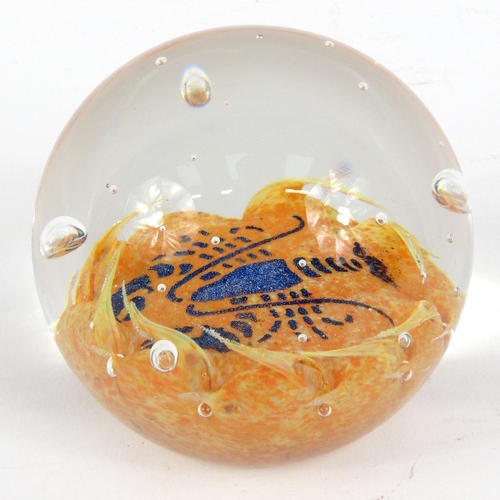 769 - Boxed Caithness lobster paperweight, Selkirk bird design paperweight, and a Webb glass paperweight, ... 