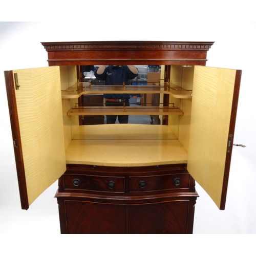 2 - Jaycee mahogany serpentine front drinks cabinet, 155cm high x 83cm wide x 45cm deep