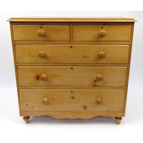 2019 - Victorian pine five drawer chest, 103cm high x 106cm wide x 44cm deep