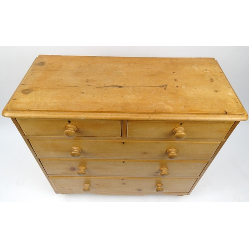 2019 - Victorian pine five drawer chest, 103cm high x 106cm wide x 44cm deep