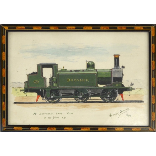 242 - Railway interest watercolour of The Brenner Steam Locomotive Sianey Oborne 11/1929, housed in an inl... 