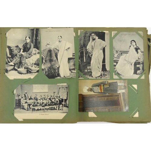 247 - Album of Indian postcards including musicians, Indian and native wrestlers, bazaars, etc