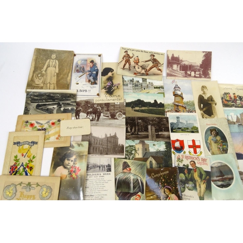 248 - Selection of military interest postcards including World War I silk examples, battleships, etc, toge... 