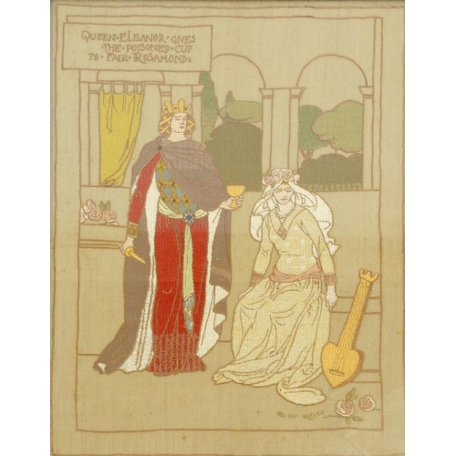 156A - Oak framed needlework 'Queen Eleanor Gives The Poison Cup To Fair Rosamund', 43cm x 33cm