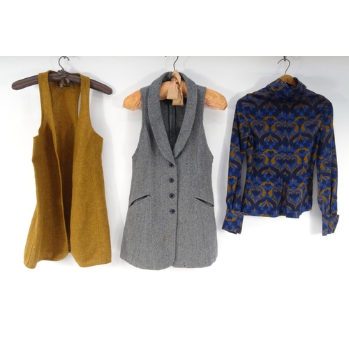 170 - Three Vintage 1960s Biba items of clothing comprising two size 10 tweed waistcoats and a floral blou... 