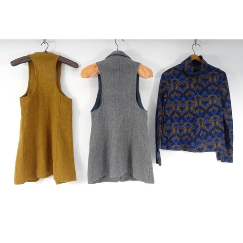 170 - Three Vintage 1960s Biba items of clothing comprising two size 10 tweed waistcoats and a floral blou... 