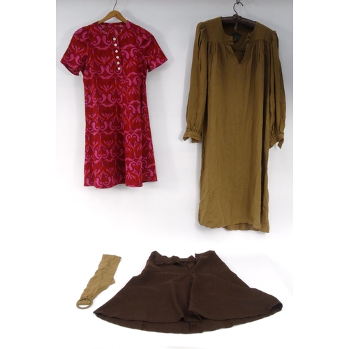 173 - Three items of vintage Biba clothing comprising brown skirt with black and gold label, pink dress an... 