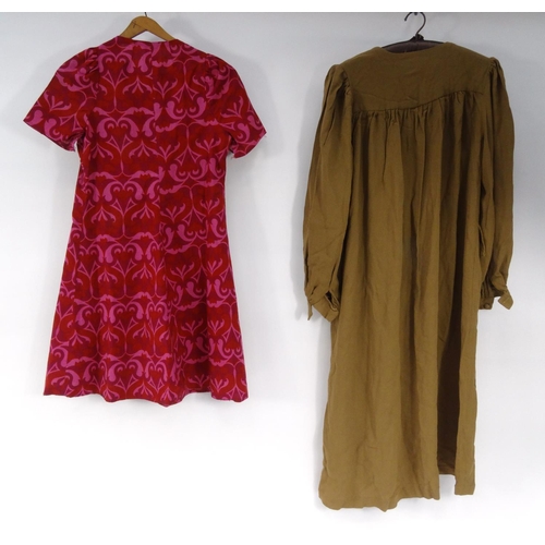 173 - Three items of vintage Biba clothing comprising brown skirt with black and gold label, pink dress an... 