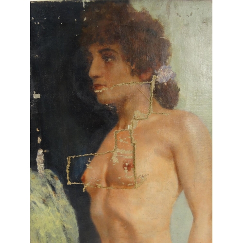 1337 - John Gleich - Unframed oil onto canvas of a nude lady standing, signed, 55.5cm x 34cm