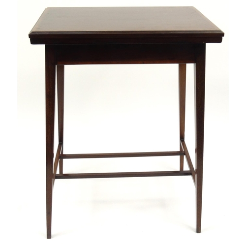49 - Edwardian inlaid mahogany folding card table, 70cm high x 51cm wide x 36cm deep when closed