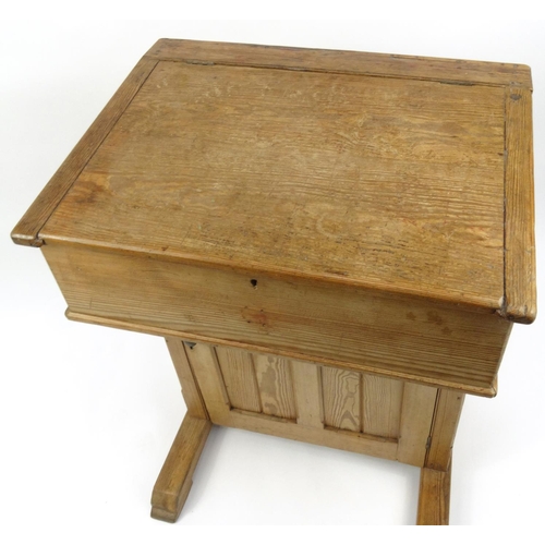 21 - Victorian pitch pine teachers desk/lectern, 100cm high x 72cm wide x 58cm deep