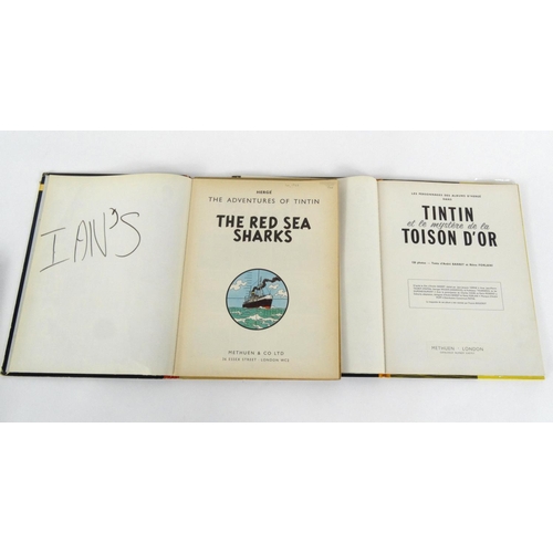 264 - Group of five hardback Tintin books including two first editions - The Adventures of Tintin, The Red... 