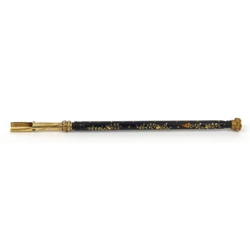 97 - Victorian tortoiseshell dip pen with gilt metal floral inlay and citrine end, 15.5cm long