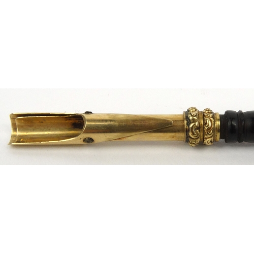 97 - Victorian tortoiseshell dip pen with gilt metal floral inlay and citrine end, 15.5cm long