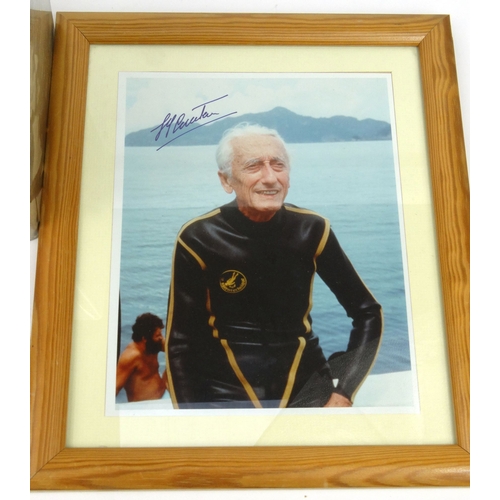 263 - Diving interest Jacques Cousteau framed autographed photograph, together with Captain J.Y. Cousteau ... 