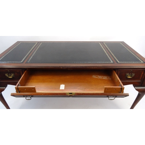 23 - Mahogany partner's desk with tooled leather top, fitted with three drawers, 67cm high x 157cm wide x... 