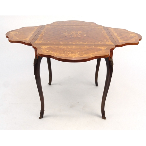 11 - Sorrento inlaid dropleaf occasional table with bronzed mounts, 60cm high x 57cm square when closed