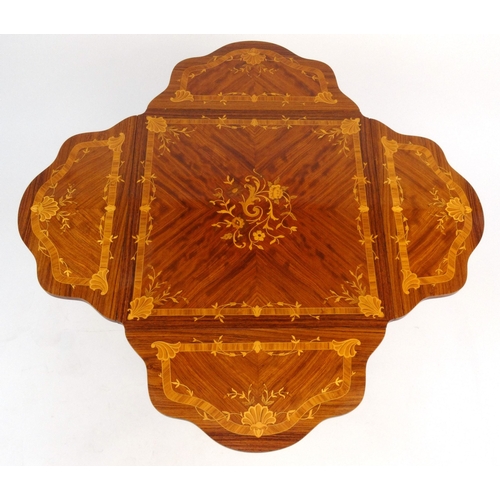 11 - Sorrento inlaid dropleaf occasional table with bronzed mounts, 60cm high x 57cm square when closed