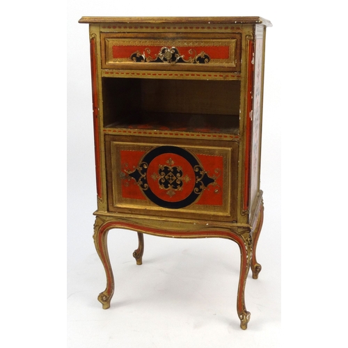 54 - Decorative gilt and lacquered side cabinet, 90cm high x 51cm wide x 35cm deep