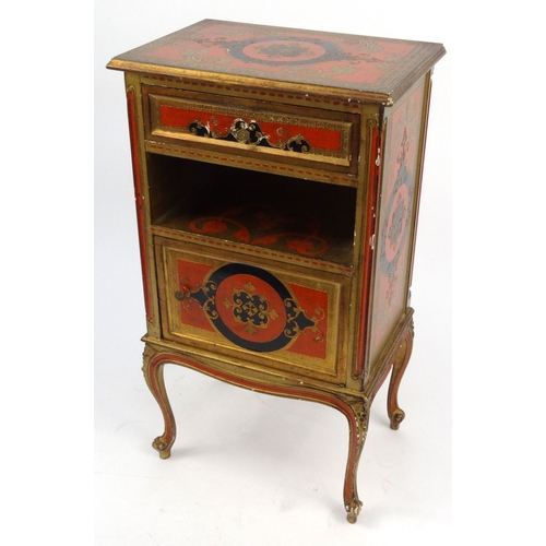 54 - Decorative gilt and lacquered side cabinet, 90cm high x 51cm wide x 35cm deep