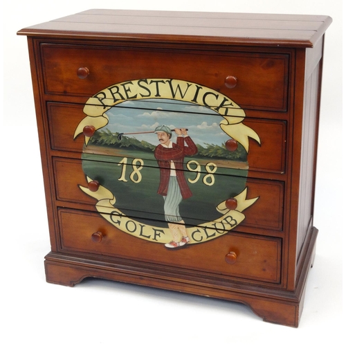 20 - Four drawer chest with painted Prestwick Golf Club 1898 decoration, 81.5cm high x 81cm wide x 43cm d... 