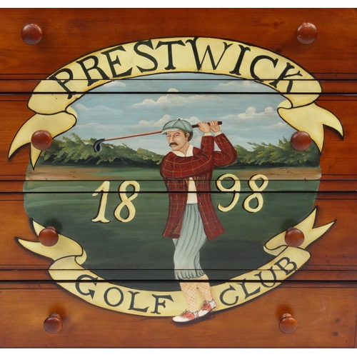 20 - Four drawer chest with painted Prestwick Golf Club 1898 decoration, 81.5cm high x 81cm wide x 43cm d... 