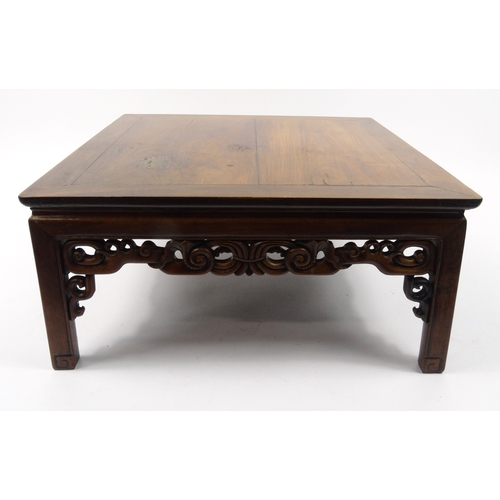 30 - Oriental hardwood coffee table, 36cm high x 77cm square