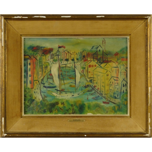 1328 - Attributed to Roaul Duffy - Oil onto canvas view of Portofino, Italy, framed, 32cm x 24cm excluding ... 