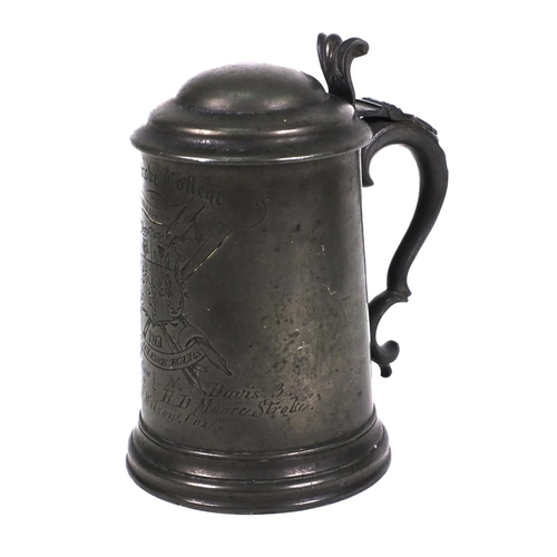 238 - Rowing interest Victorian glass bottomed pewter tankard, Pembroke College, Robinson Cup Challenge Fo... 