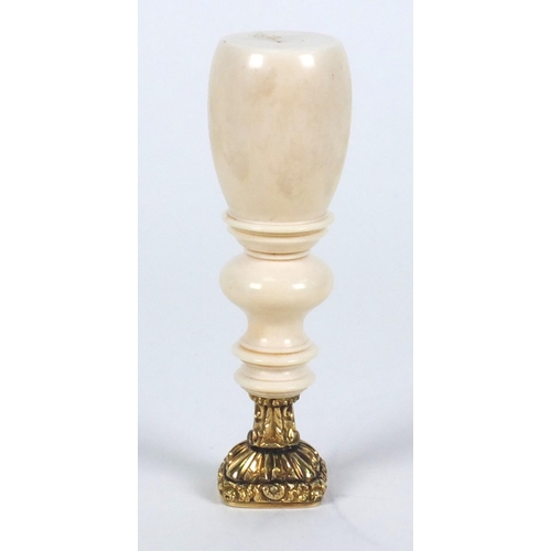 105 - Victorian ivory hardstone seal, 10cm high