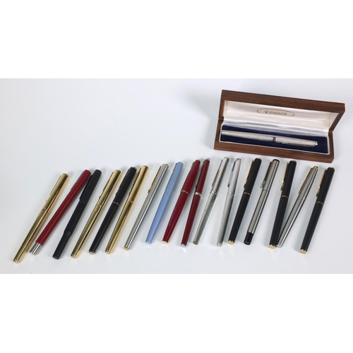 90 - Selection of Parker fountain and ballpoint pens, the largest 13cm long