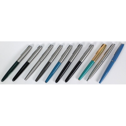 87 - Ten Parker fountain pens, the largest 14cm long