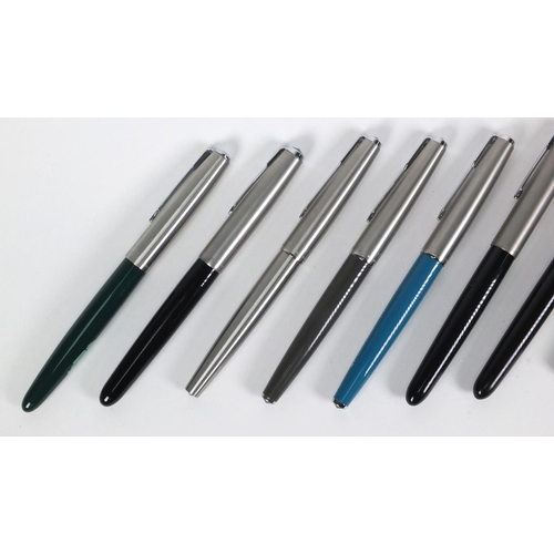 87 - Ten Parker fountain pens, the largest 14cm long