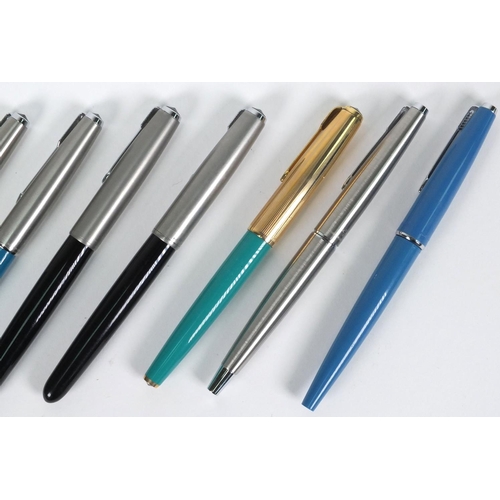 87 - Ten Parker fountain pens, the largest 14cm long