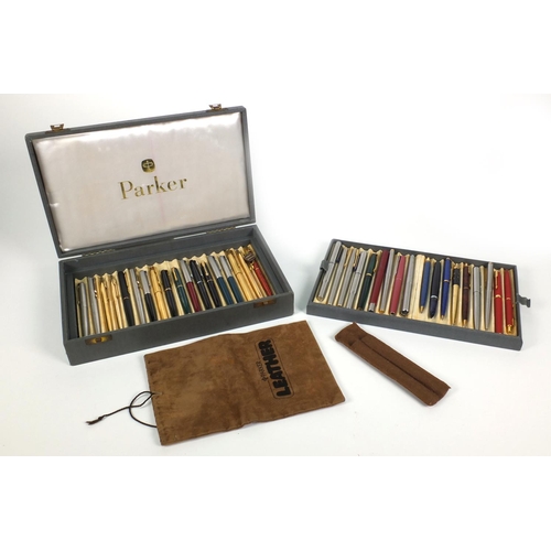 80 - Parker Pen display box with a large selection of Parker ballpoint pens