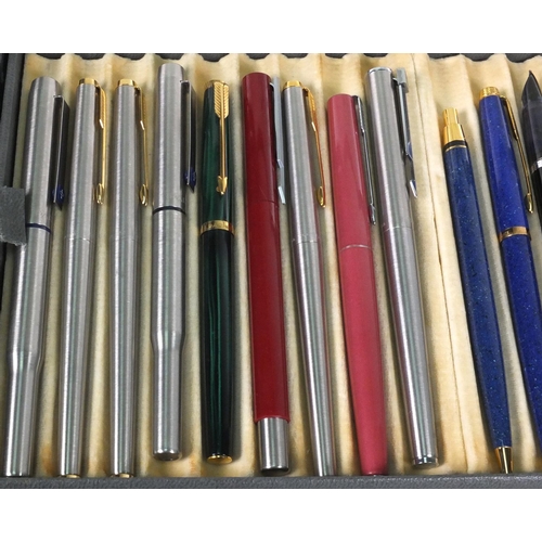 80 - Parker Pen display box with a large selection of Parker ballpoint pens