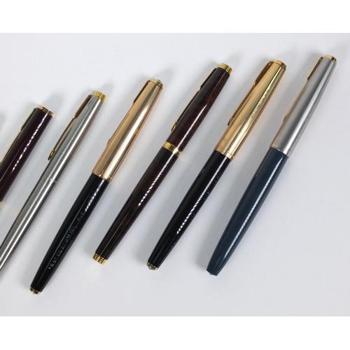 85 - Eight assorted Parker fountain pens, the largest 13.5cm long