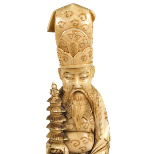 608 - Oriental Chinese ivory carving of an elder and young boy, seal mark to base, 35cm high