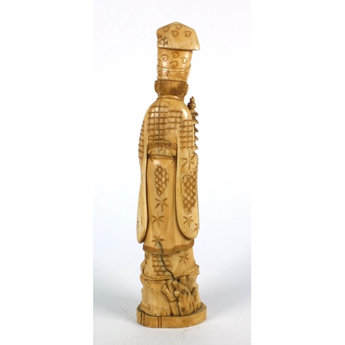 608 - Oriental Chinese ivory carving of an elder and young boy, seal mark to base, 35cm high