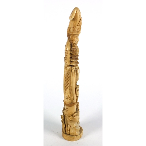 608 - Oriental Chinese ivory carving of an elder and young boy, seal mark to base, 35cm high