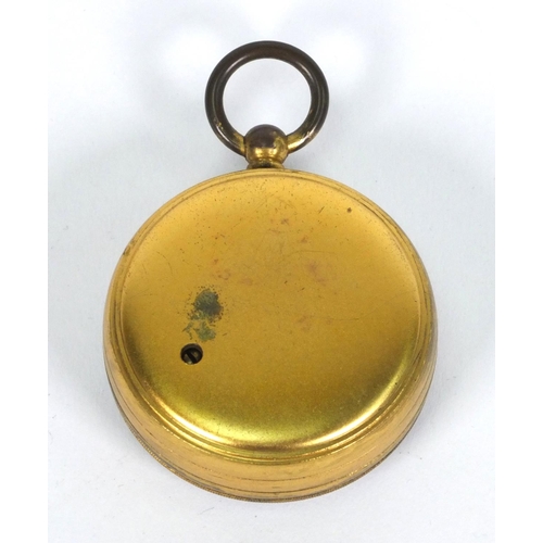 12 - Brass pocket barometer with silvered dial, M. Cohen & Co, 11 Darley Street, Bradford, 4.5cm diameter